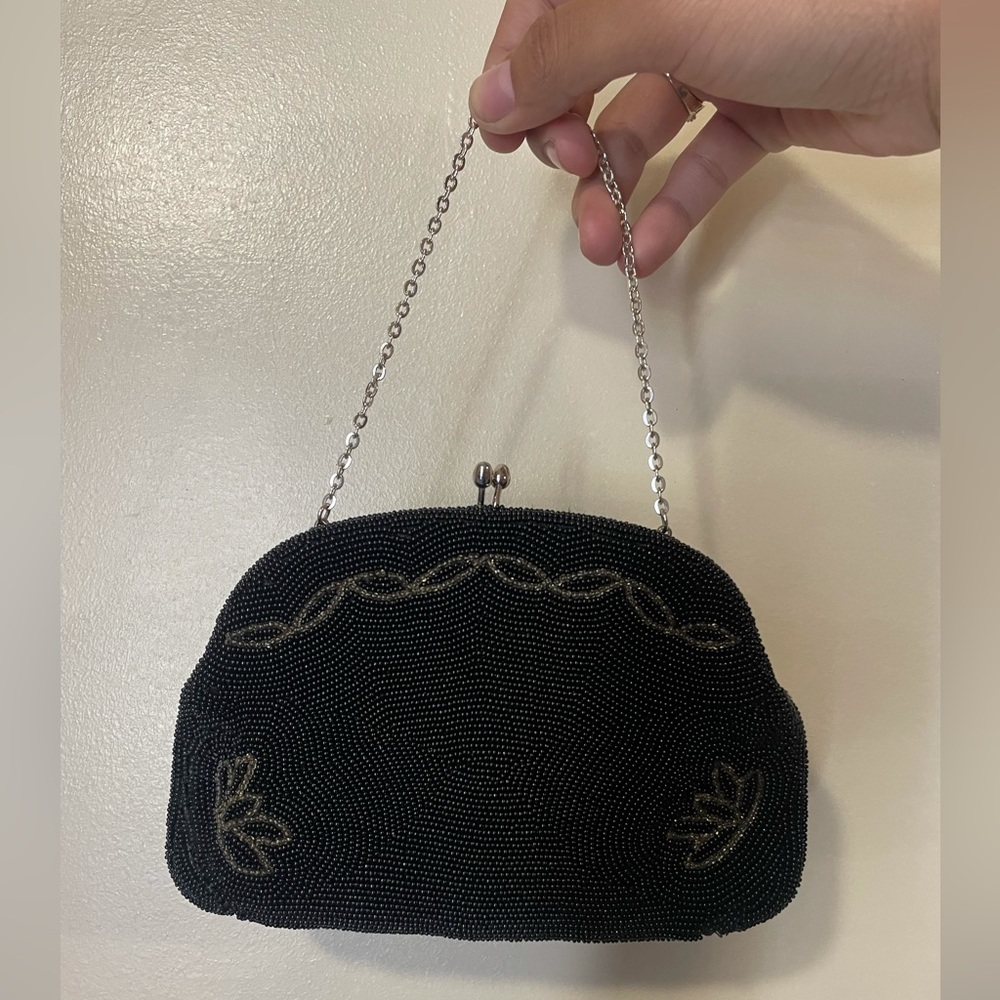 Vintage Expressly For Penney's Beads Black Evening Clutch Handbag Purse